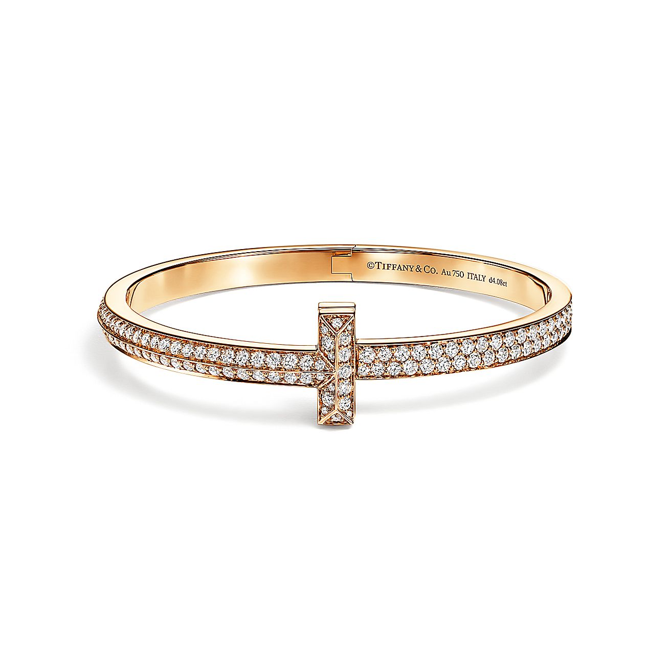 18K T1 Wide Diamond Hinged Bangle Bracelet