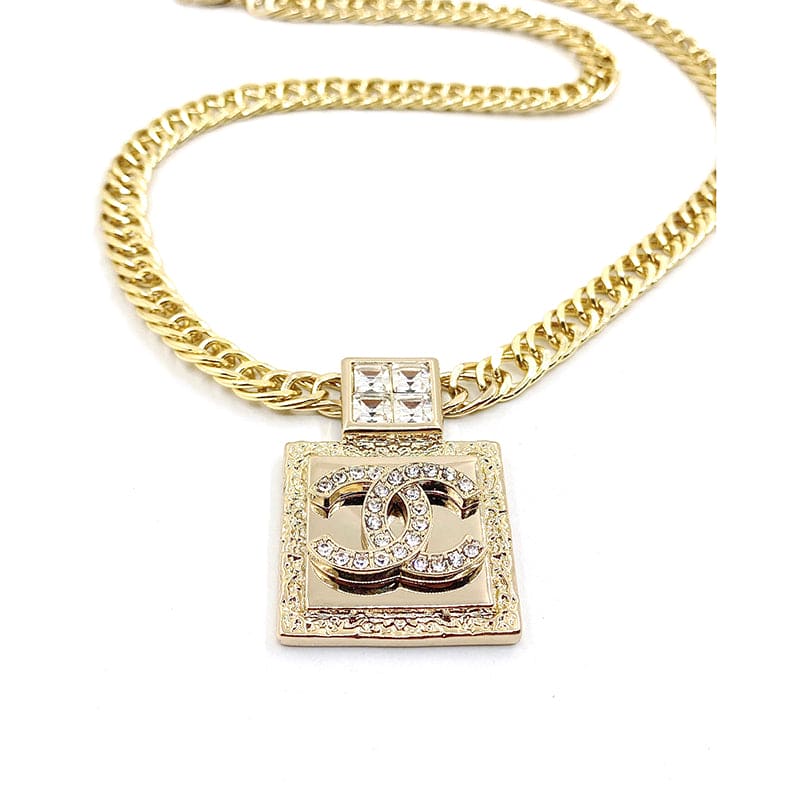 18K CC Metal & Diamond Pendant Necklace