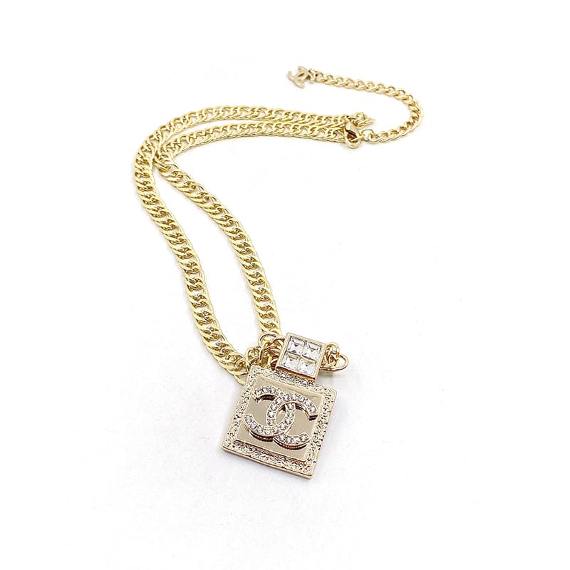 18K CC Metal & Diamond Pendant Necklace