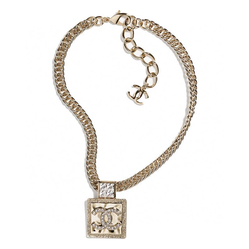 18K CC Metal & Diamond Pendant Necklace