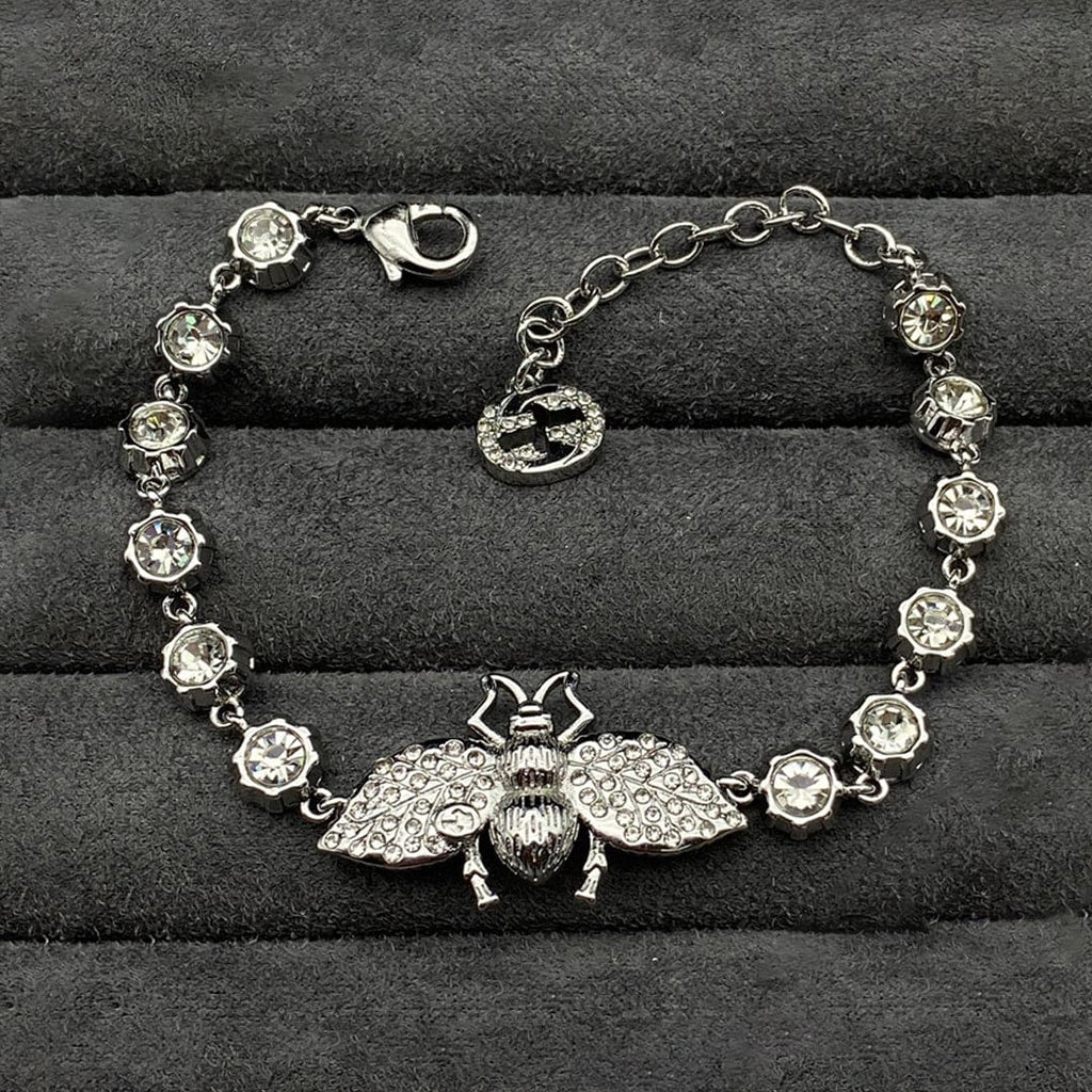 GG Interlocking G Bee Crystals Bracelet