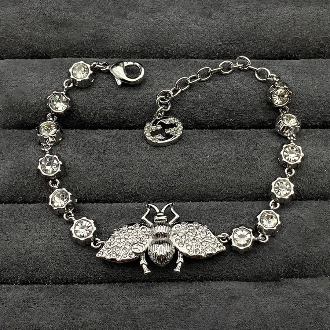 GG Interlocking G Bee Crystals Bracelet