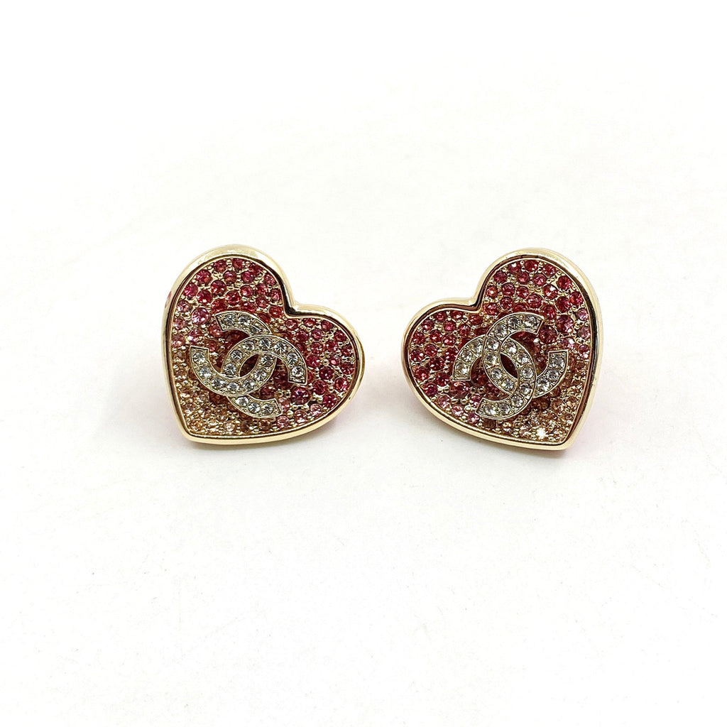 18K CC Diamond Pink Heart Earrings
