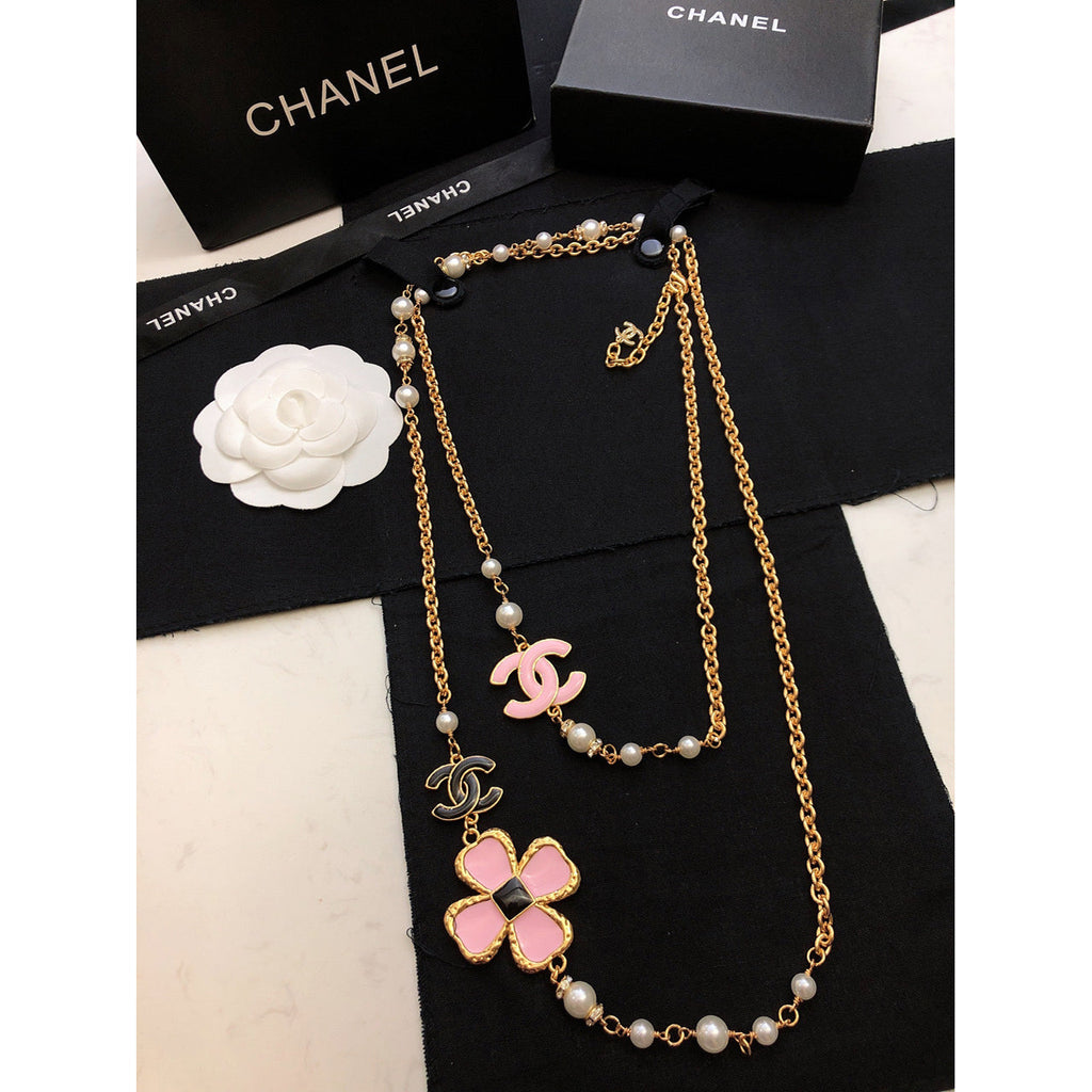 18K CC Pink Flowers Necklace