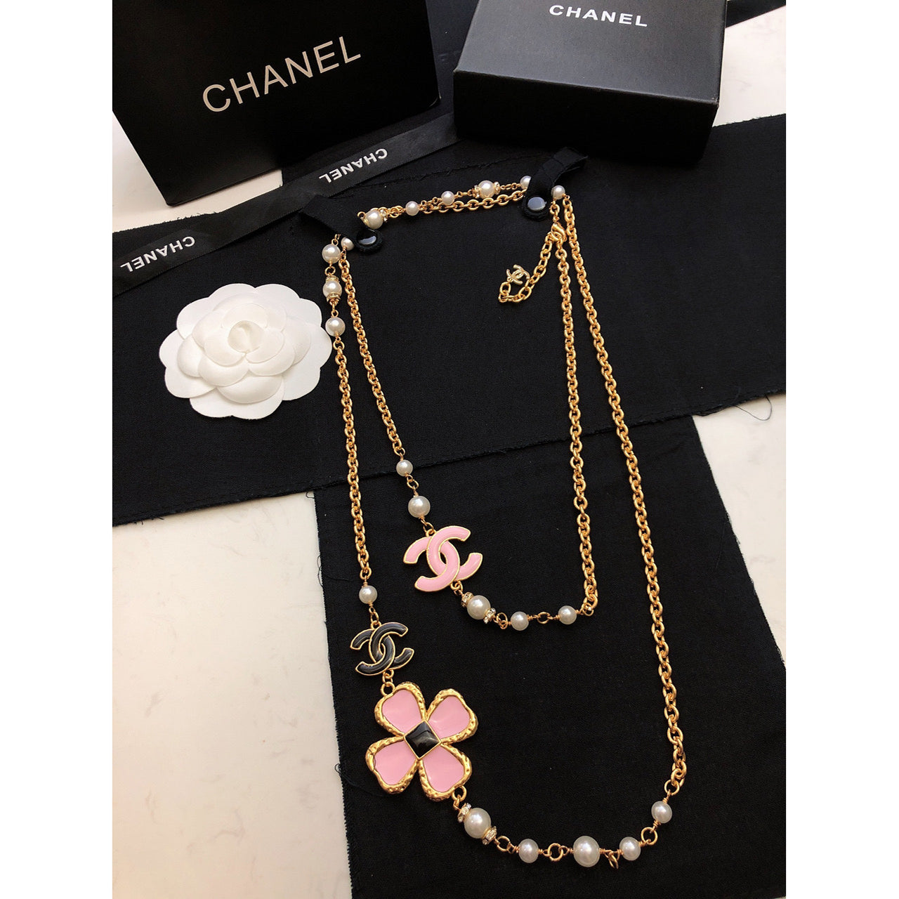 18K CC Pink Flowers Necklace