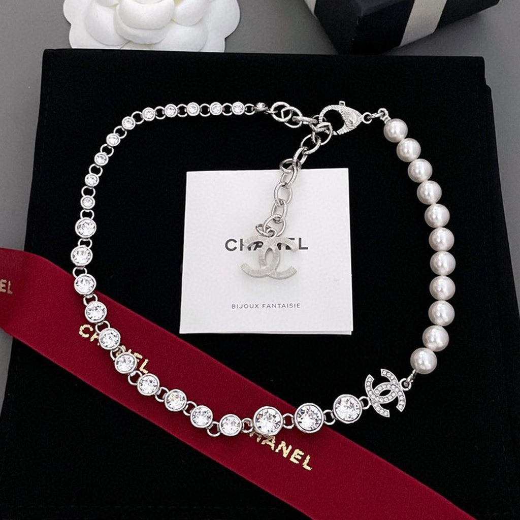 18K CC Pearls Crystals Necklace