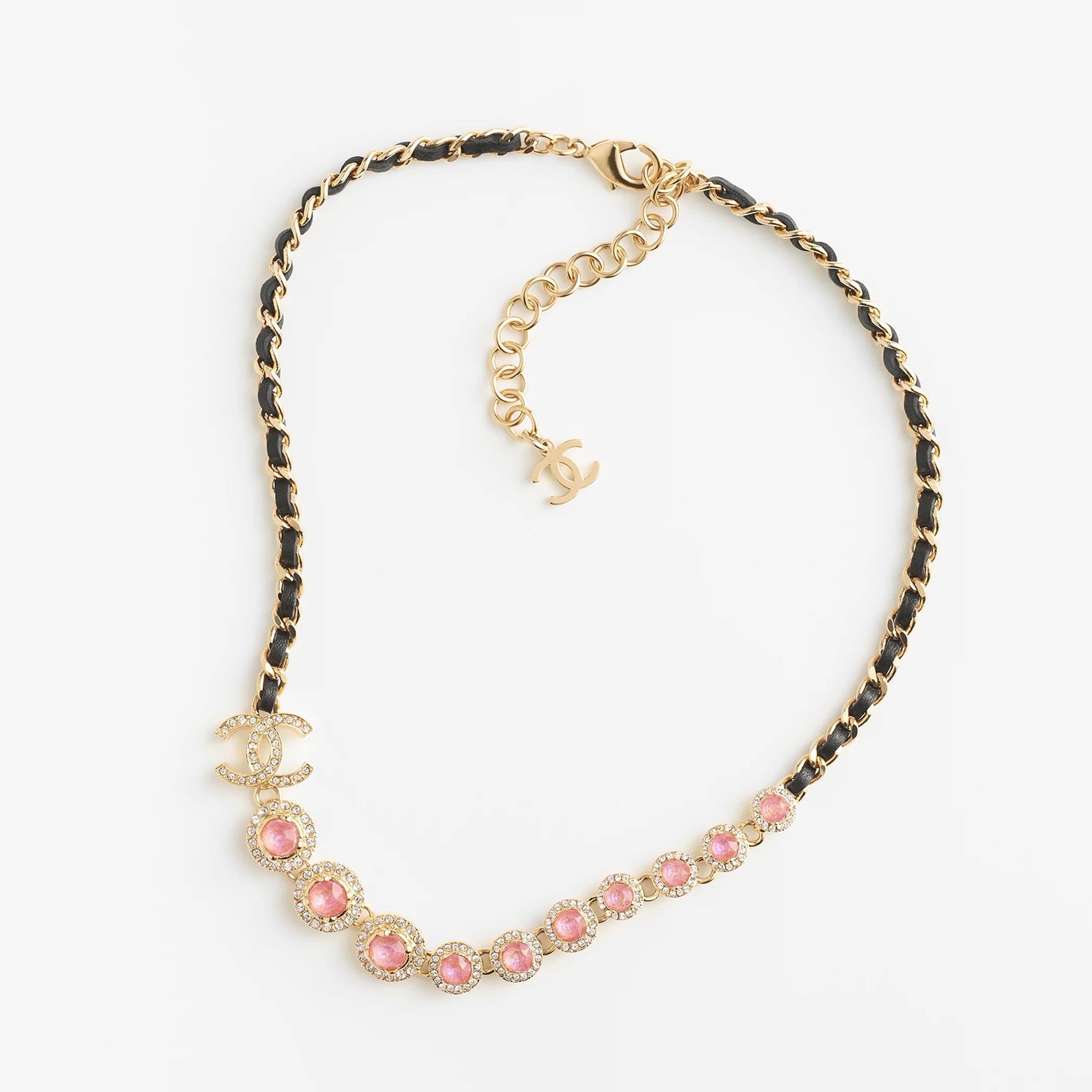 18K CC Pink Crystals Leather Necklace