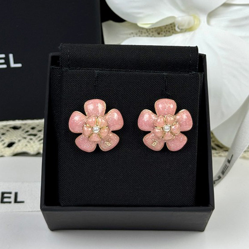 18K CC 26C Pink Camellia Earrings