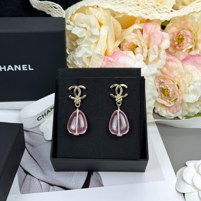 18K CC 26C Pink Crystal Gold Earrings