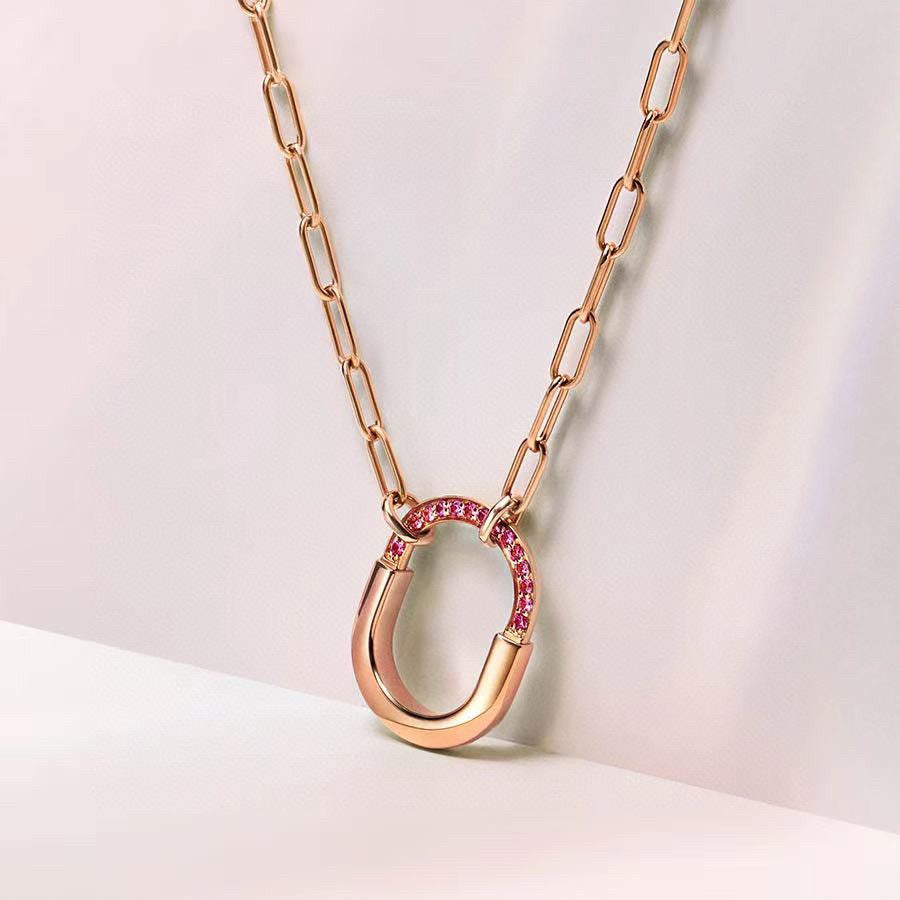 18K T Lock Pink Pave Diamonds Necklace