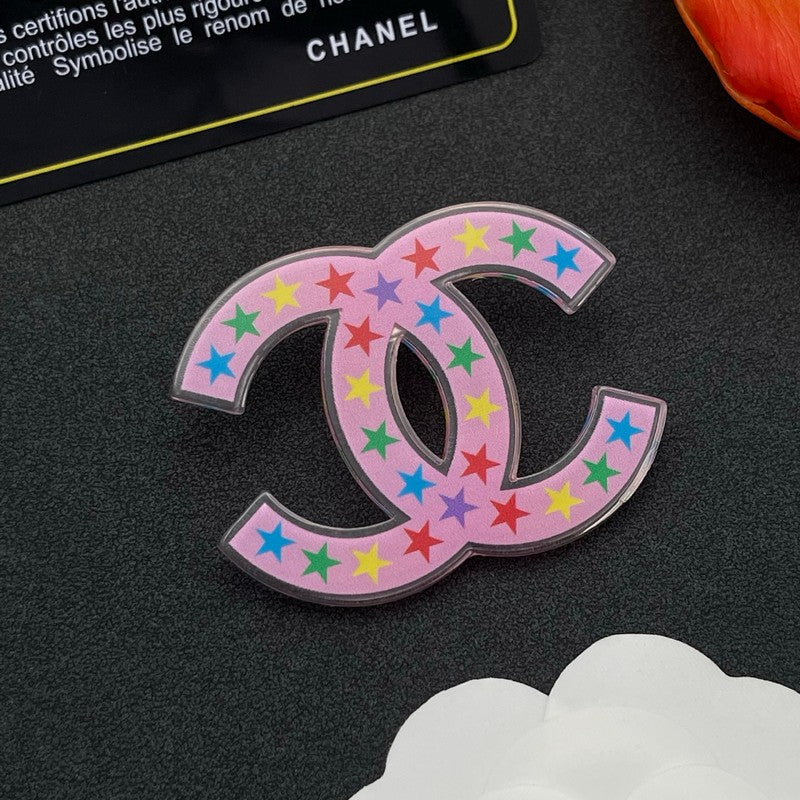 18K CC Pink & Black Star Brooch