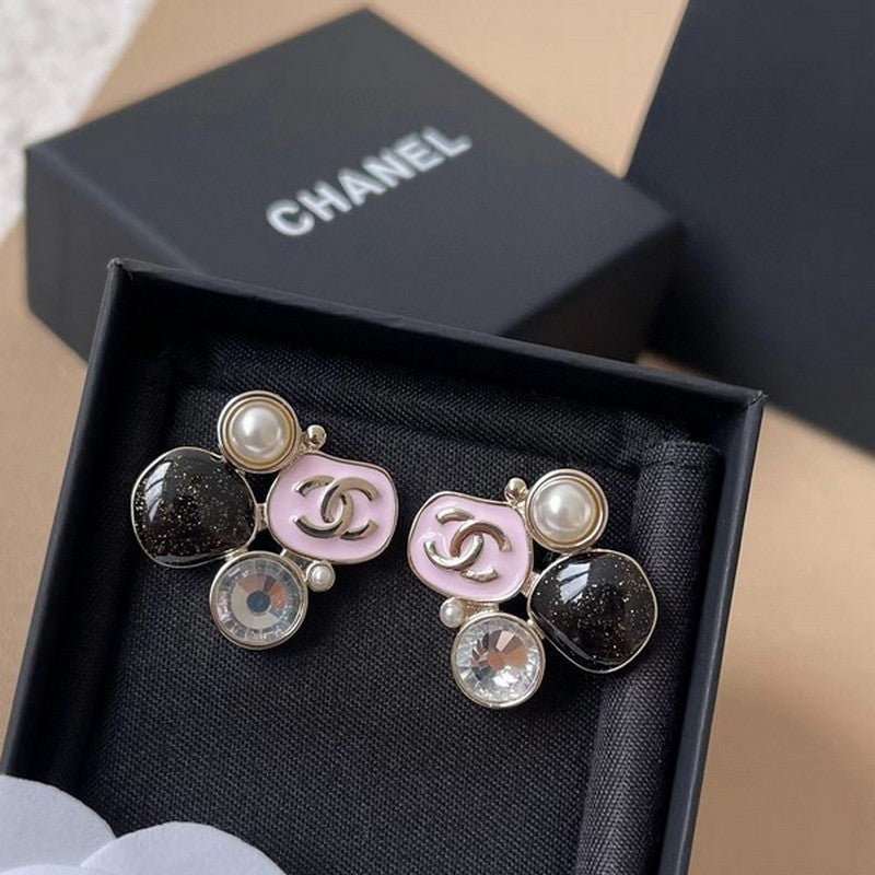 18K CC 25K Black & Pink Crystal Earrings