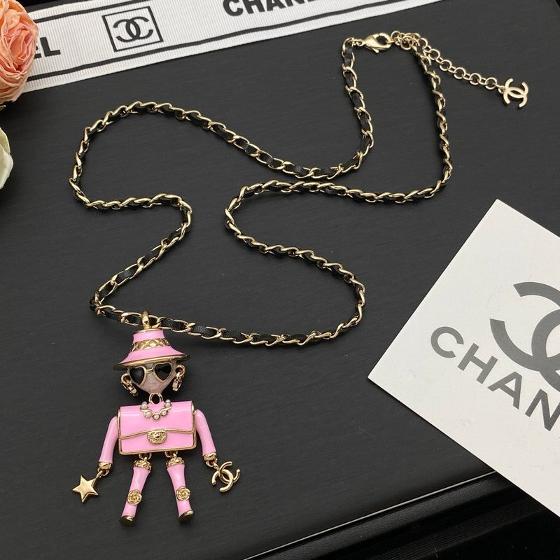 18K CC Pink & Black Leather Necklace