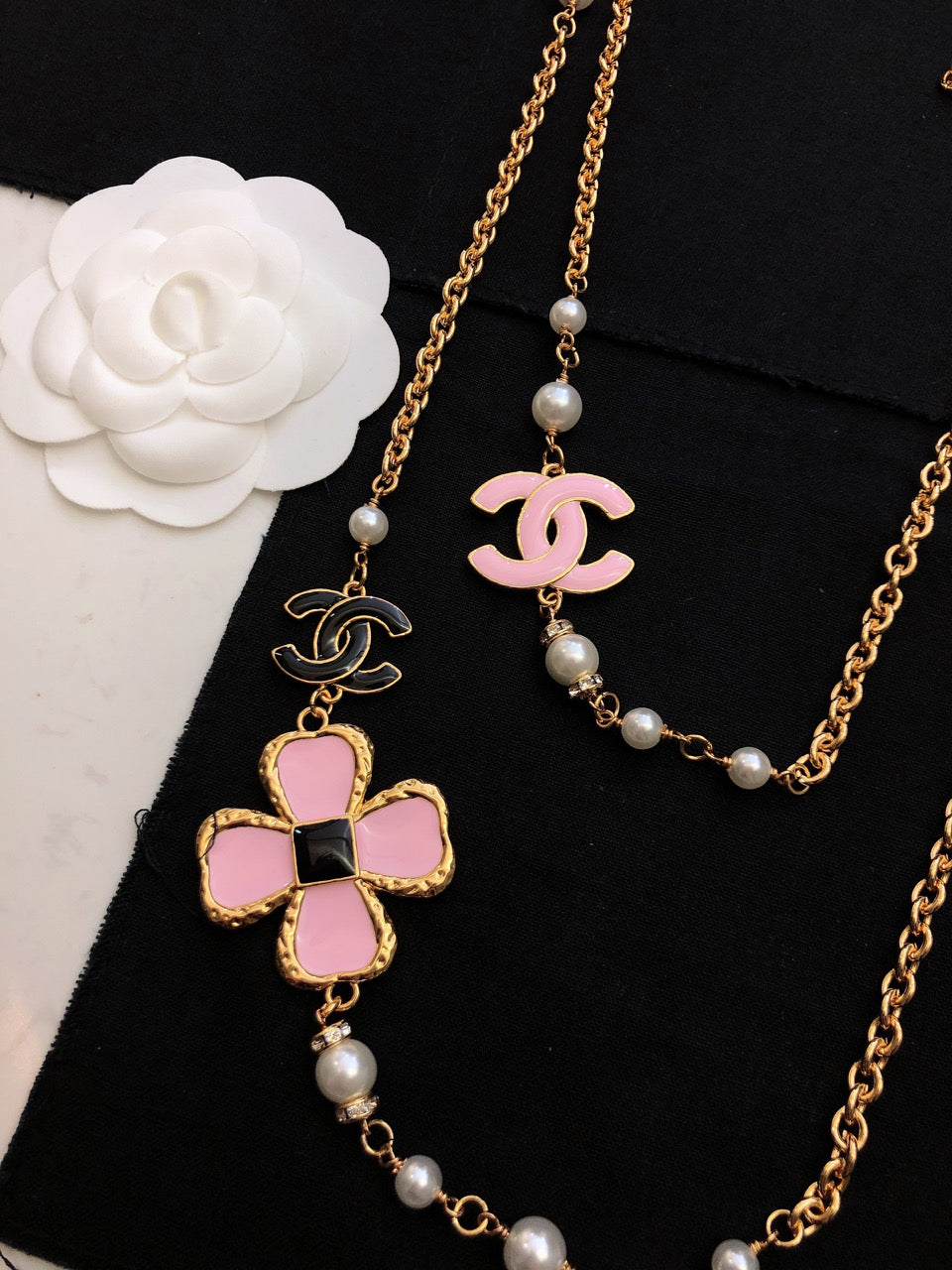 18K CC Pink Flowers Necklace