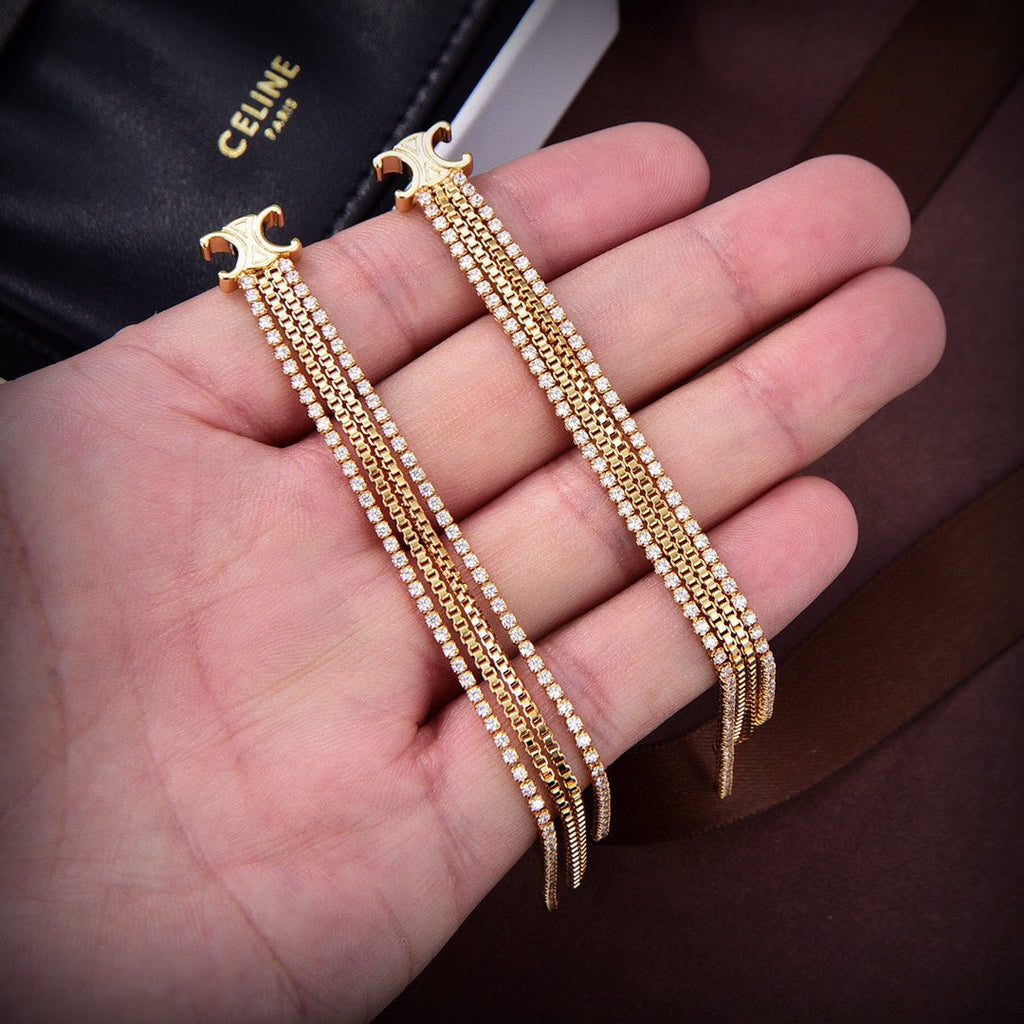 18K Triomphe Diamonds Long Earrings