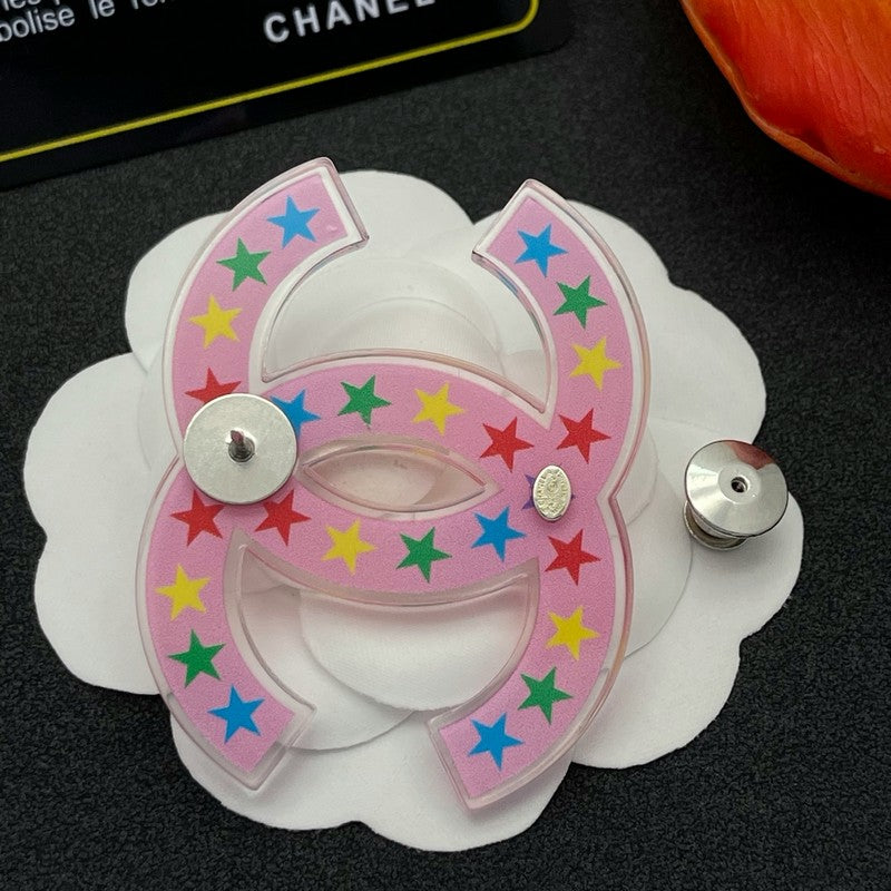 18K CC Pink & Black Star Brooch